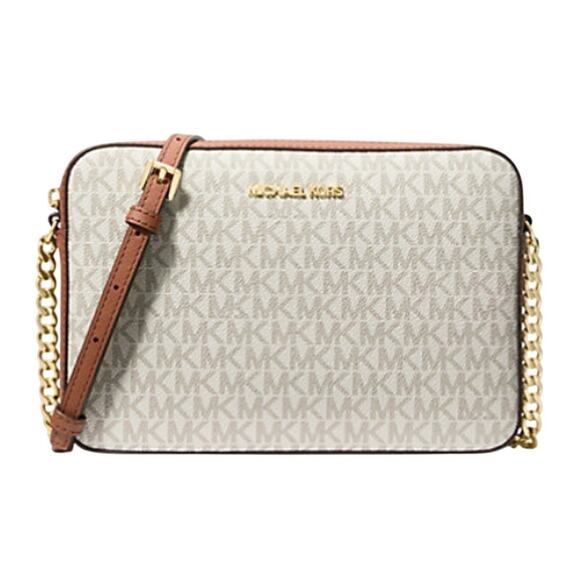 Michael Kors Jet Set Large Printed Logo Crossbody Bag in Vanilla - Picture 1 of 2